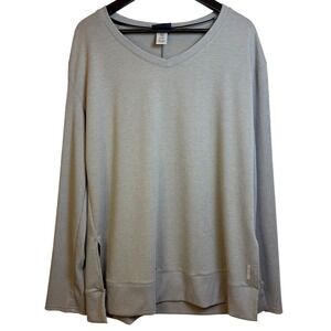 Reebok Womens 2XL Gray Crew Neck Long Sleeve Ribbed Panel Activewear Pullover